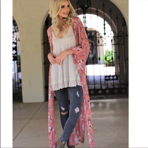 BOHO Rose Floral Print Kimono Duster - Picture 4 of 4